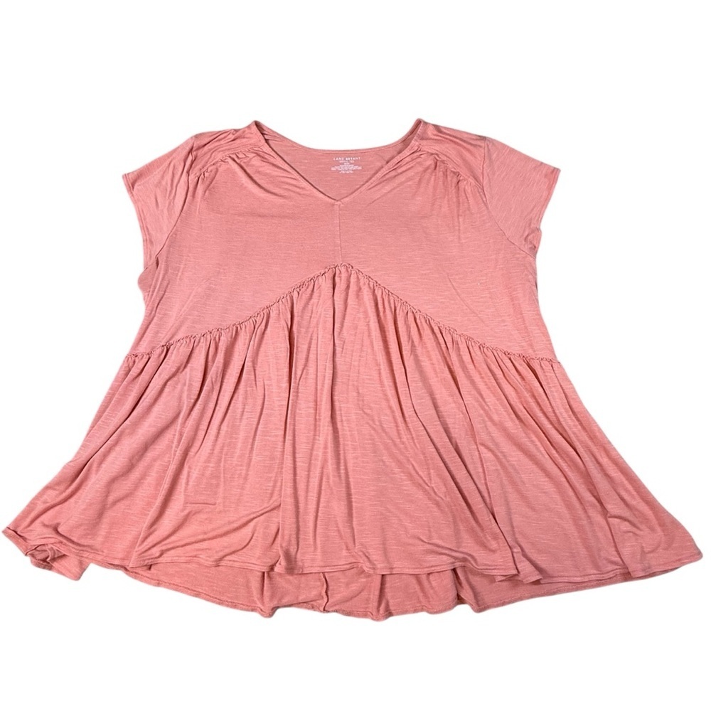 Lane Bryant Womens Plus Sz 22/24 Cap Sleeve V-Neck Tee Swing Shirt Tangerine